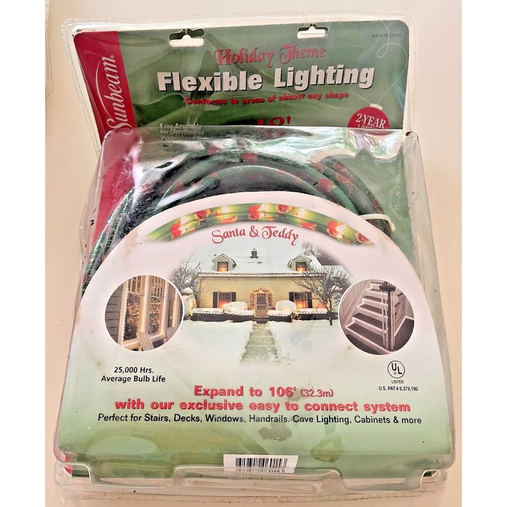 Sunbeam Christmas Holiday Theme Flexible Outdoor Lighting 18' Santa & Teddy NEW